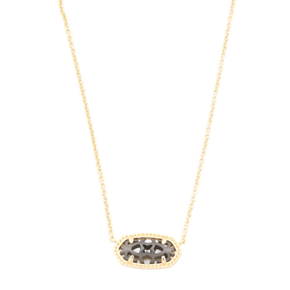 NWT Kendra Scott Elisa Filigree Pendant Necklace in Gunmetal Filigree and Gold